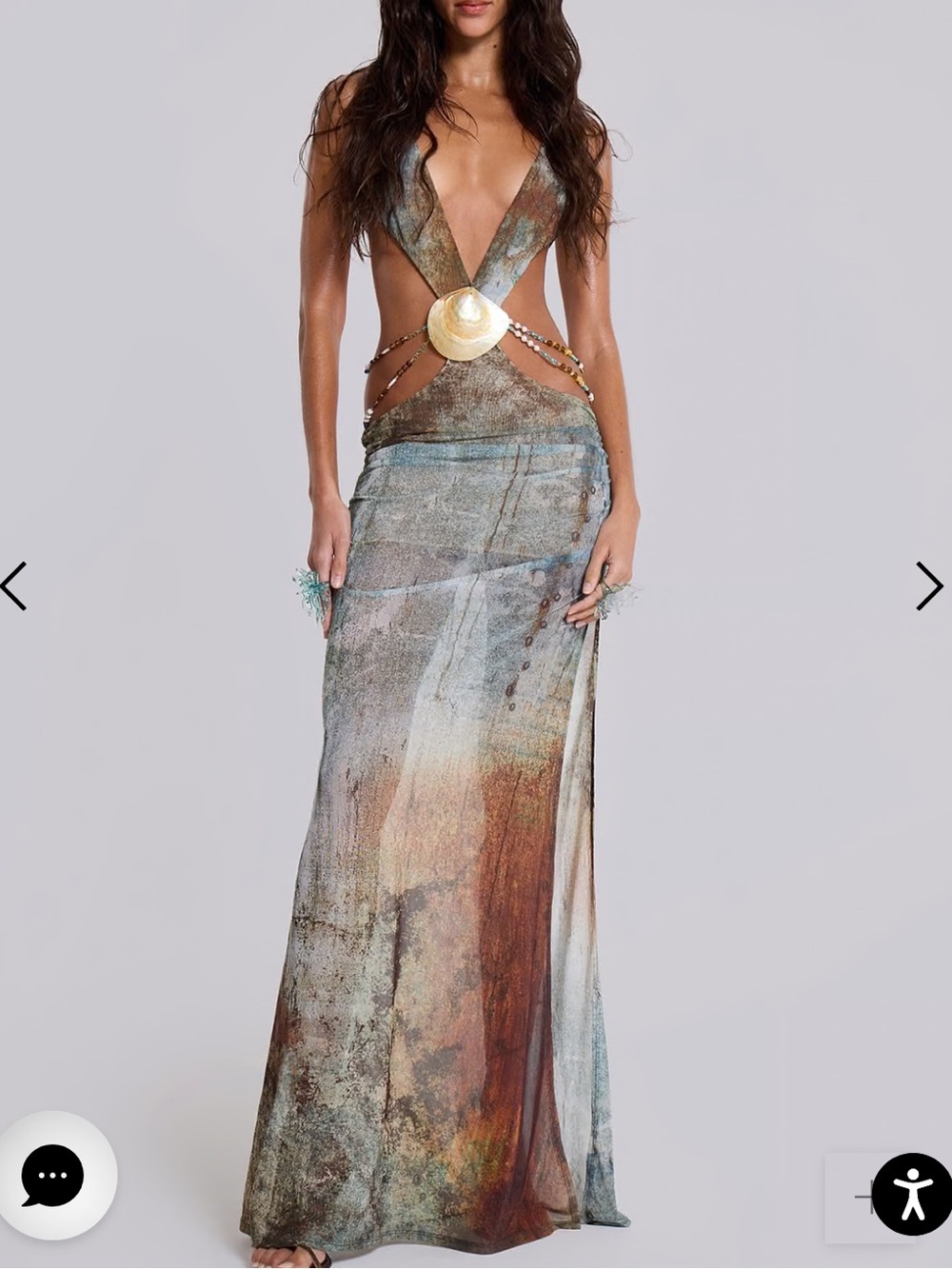 Jaded London Vida Backless Plunge Maxi Dress with Shell Trim sz XS